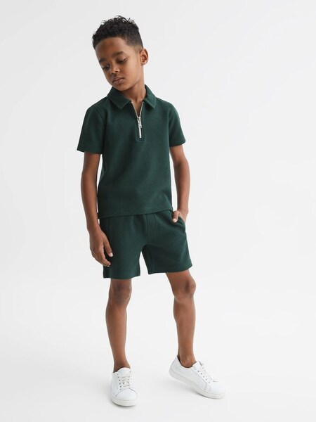 Senior Strukturiertes Polo-Shirt mit kurzem Reißverschluss in Slim Fit, Smaragdgrün (D36417) | 28 €