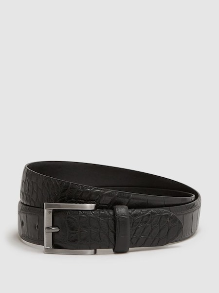Leather Belt in Black/Gunmetal (D39999) | $95