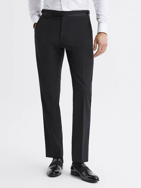 Pantalon de smoking noir coupe moderne à bordure classique (D40030) | 225 €