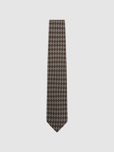 Silk Geometric Print Tie in Chocolate (D40056) | €27