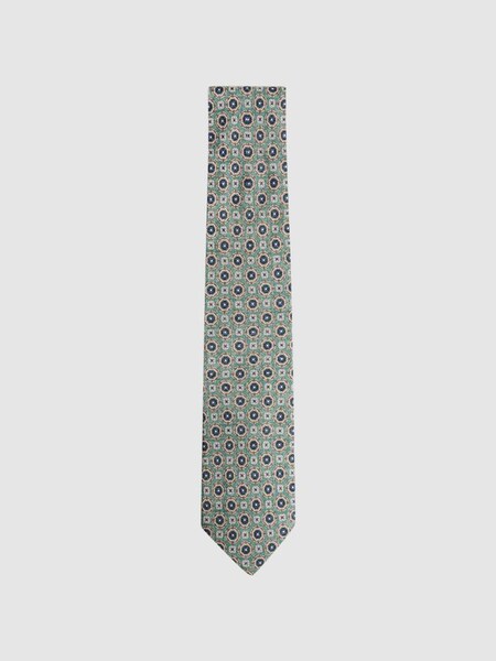 Silk Medallion Print Tie in Sea Green (D40059) | €55