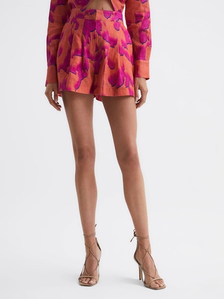 Oranje short met linnen print (D40306) | € 85