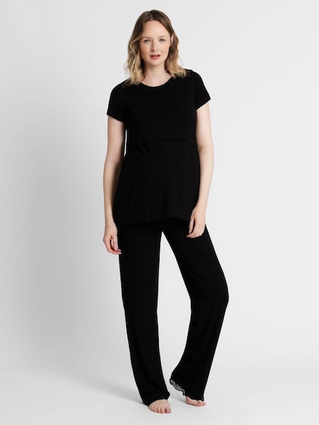 Lace Maternity & Nursing Pyjama Set in Black (D40960) | $63
