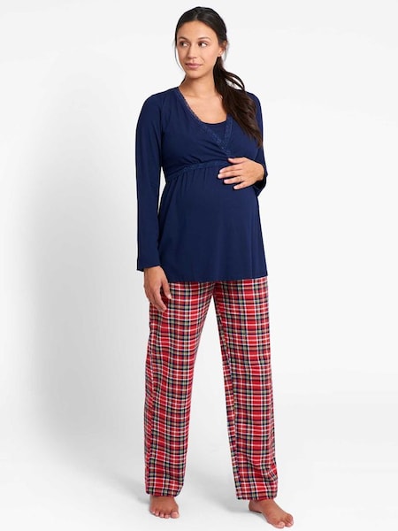Tartan Maternity Pyjama Bottoms in Red (D40975) | $40