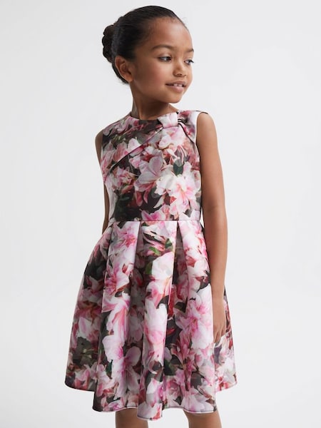 Scuba Floral Printed Dress in Pink Print (D43726) | $110