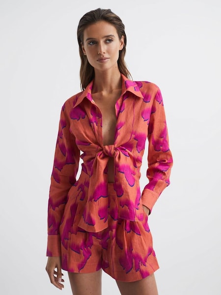 Chemise rose/orange nouée sur le devant (D43741) | 105 €