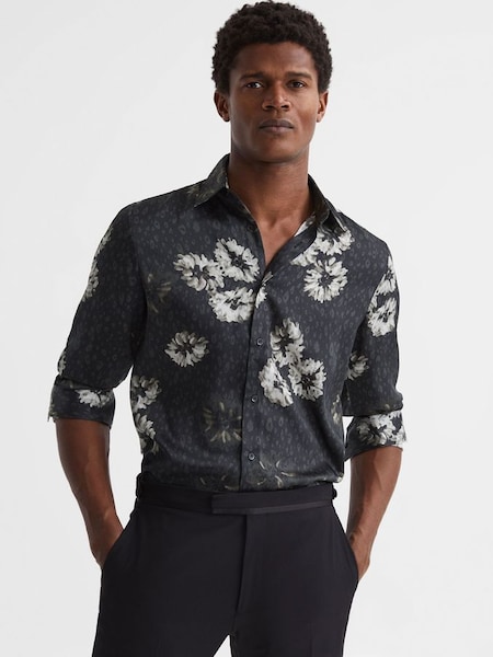 Floral Print Long Sleeve Shirt in Black/White (D43751) | $109