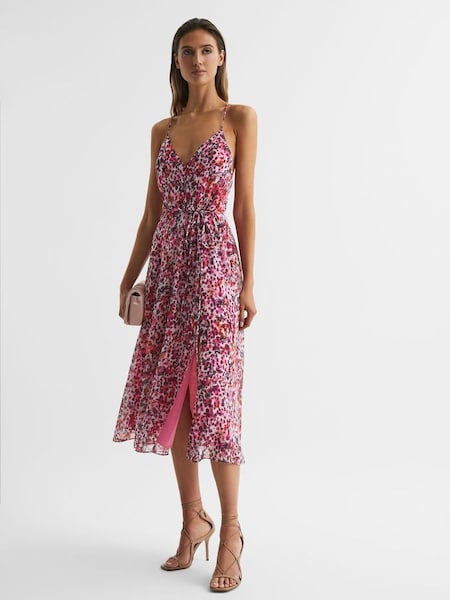 Roze midi-jurk met bloemenprint (D43766) | € 156