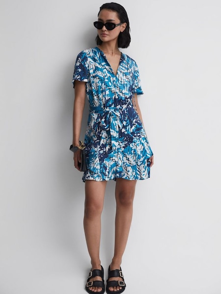 Blauwe mini-jurk met fijne print (D43767) | € 107