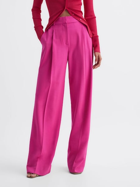 Wide Leg Wool Pleated Trousers in Pink (D43771) | SAR 709