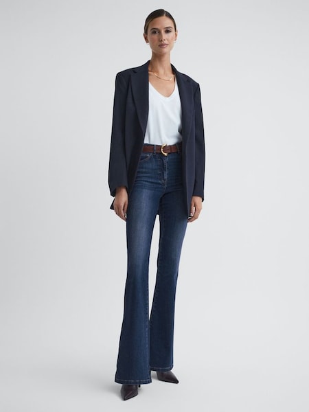 Petite High Rise Skinny Flared Jeans in Mid Blue (D43780) | $109