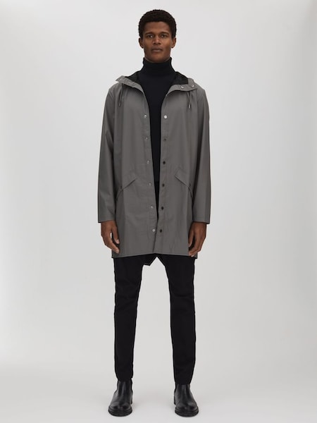 Rains Longline Hooded Jacket in Slate (D45999) | $150