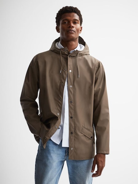 Rains Hooded Raincoat Jacket in Mid Brown (D46005) | $125