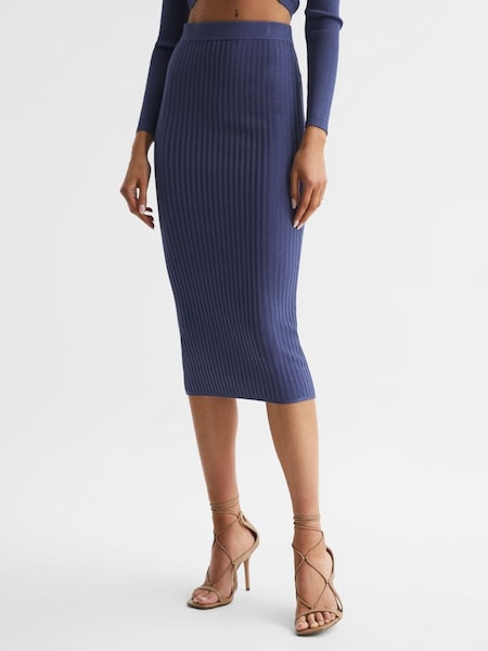 Knitted Pencil Skirt Co-Ord in Blue (D46396) | $114