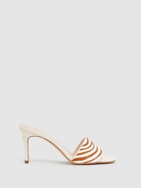 Open Toe Leather Heeled Mules in Off White (D49972) | $169