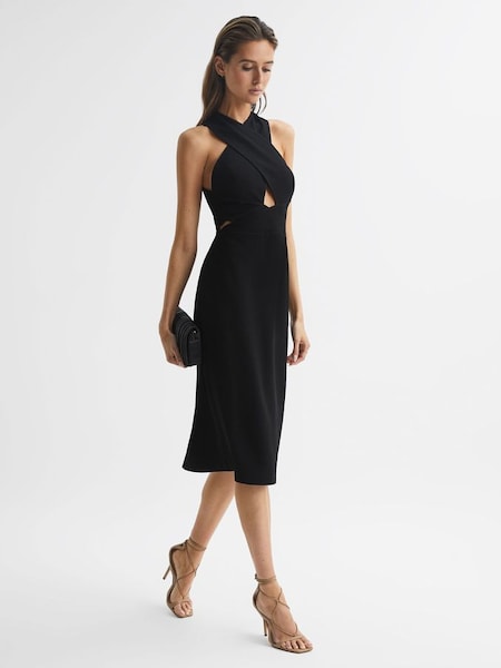 Bodycon Cut-Out Midi Dress in Black (D49981) | $272