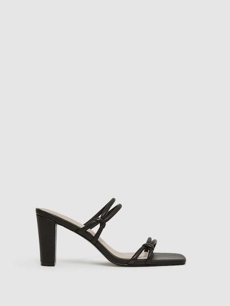 Leather Strappy Block Heels in Black (D49986) | HK$978