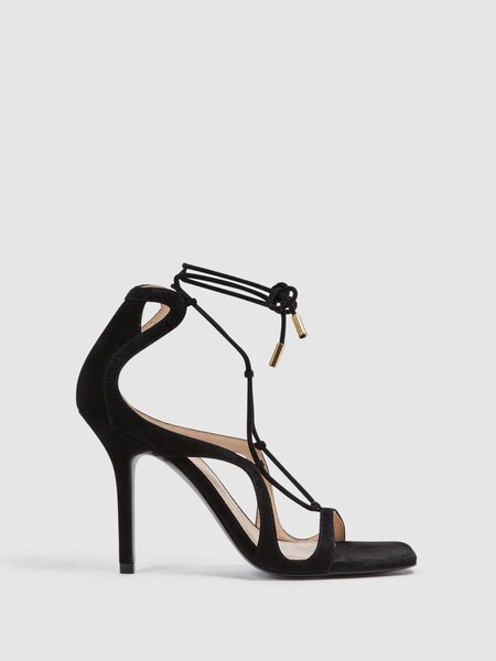 Leather Strappy High Heel Sandals in Black (D49991) | $285