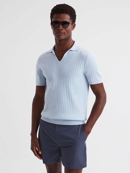 Slim Fit Open Collar Polo Shirt in Soft Blue (D50913) | $121