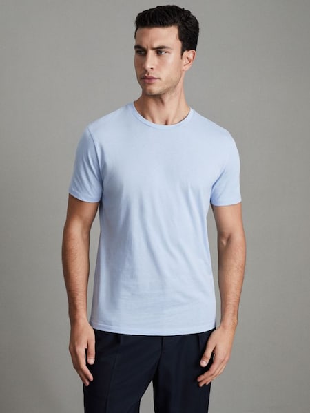 Cotton Crew Neck T-Shirt in Soft Blue (D50925) | $55