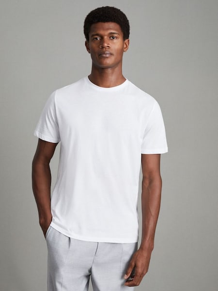 Cotton Crew Neck T-Shirt in White (D50928) | $55