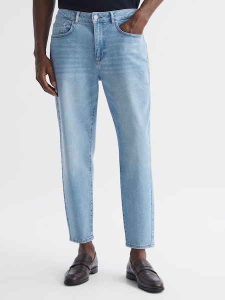 Tapered Slim Fit Acid Wash Jeans in Washed Blue (D50936) | $56