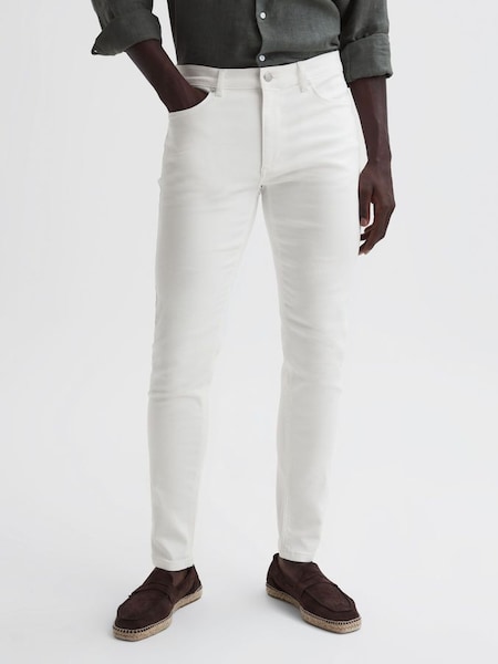 白色修身剪裁打褶牛仔裤 (D50938) | HK$829