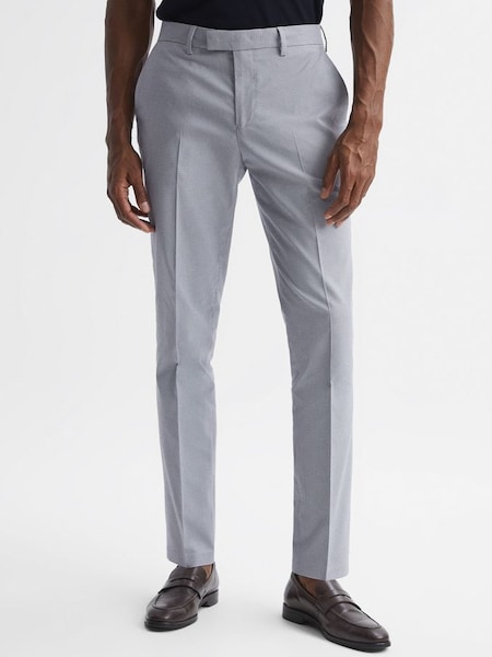 Pantalon Chino bleu tendre slim motif pied-de-poule (D50940) | 91 €