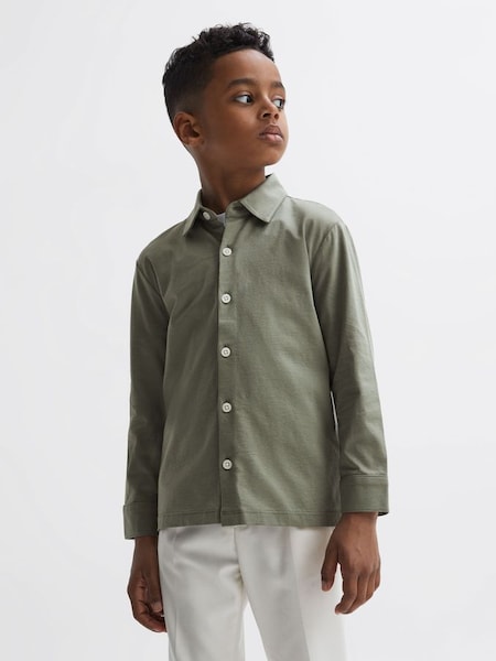 Chemise boutonnée en coton vert sauge pour senior (D50950) | 30 €