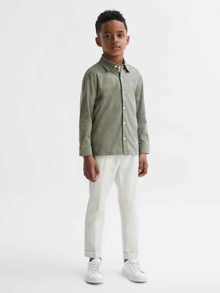 Chemise boutonnée en coton, couleur sauge pour junior (D50952) | 35 €