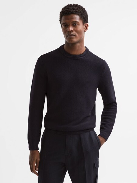 Ribbed Crew Neck Jumper in Navy (D51002) | CHF 64