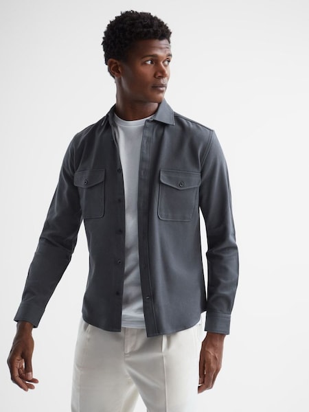 Cotton Canvas Overshirt in Steel Blue (D51010) | €79