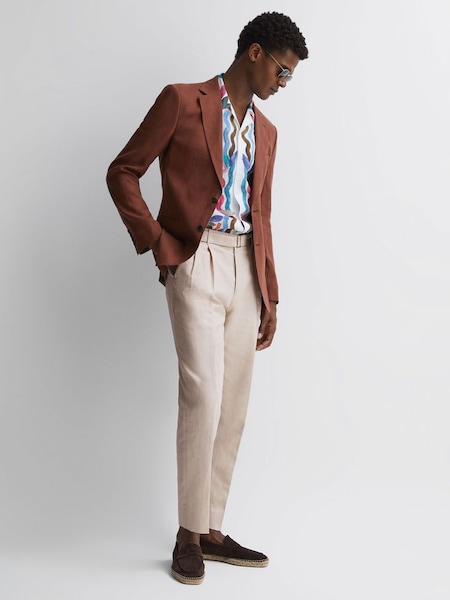 Cotton-Linen Buckled Trousers in Oatmeal (D51018) | $152