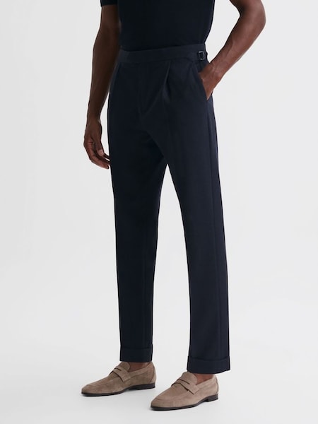 Adjustable Tapered Trousers with Turn-Ups in Navy (D51024) | $210