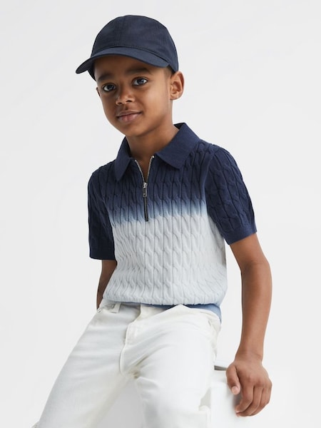 Junior Ombre Half Zip Polo T-Shirt in Blue (D51044) | $41