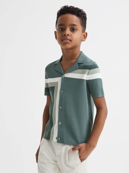 Junior Cuban Collar Colourblock Shirt in Sage (D51050) | $34
