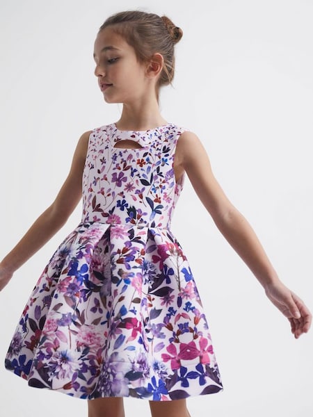 Junior Printed Cut-Out Dress in Lilac (D51055) | $66