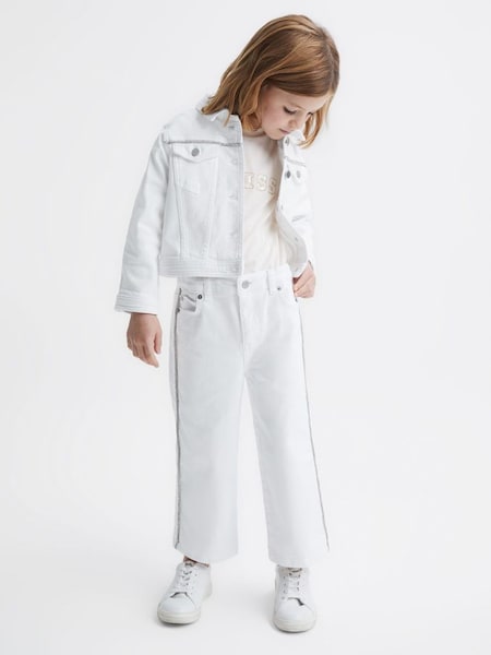 Junior Sparkle Stripe Denim Jacket in White (D51085) | $55