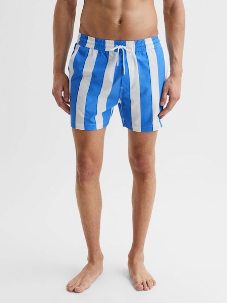 Striped Drawstring Swim Shorts in Blue/White (D54751) | $71