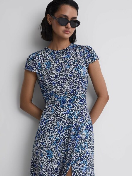 嬌小款藍色印花背部中長連衣裙 (D54759) | HK$1,280