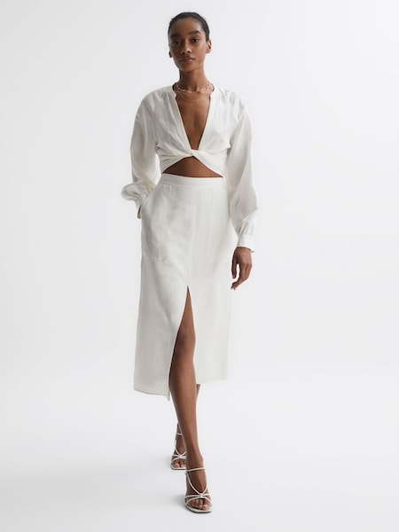 Linen High Rise Skirt in White (D54880) | €121