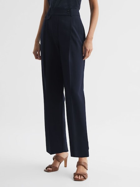 Pantalon fuselé raccourci taille haute bleu marine (D55745) | 88 €