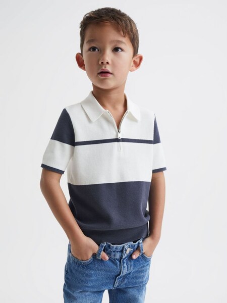 Junior Polo-Shirt in Slim Fit mit Farbblockdesign und kurzem Reißverschluss, Airforce-Blau (D55817) | 34 €