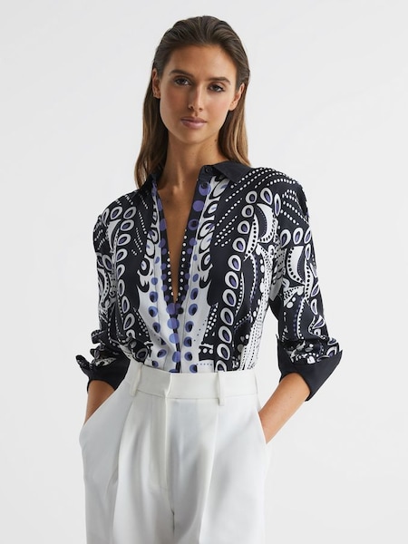 Scarf Printed Shirt in Navy/White (D56068) | $160
