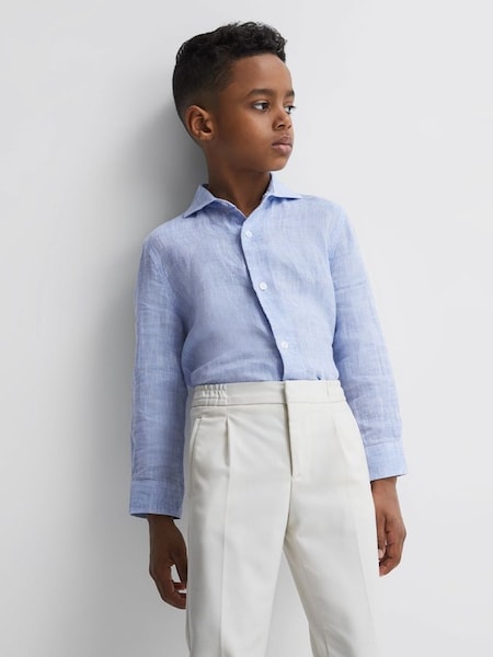 Junior Linen Regular Fit Shirt in Soft Blue (D56880) | $60