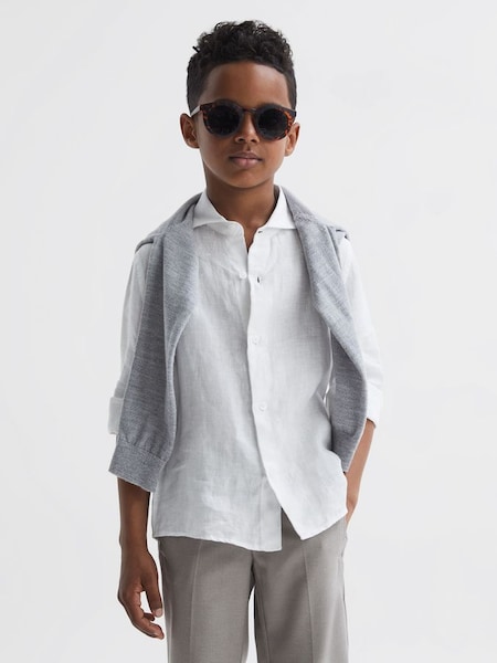 Junior Linen Cutaway Collar Shirt in White (D56881) | €50