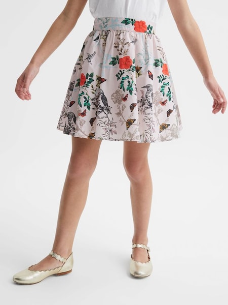 Junior Floral Printed High Rise Skirt in Ivory (D56895) | $36