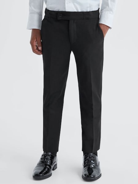 Pantalon de smoking senior noir avec bandes en satin (D57371) | 85 €