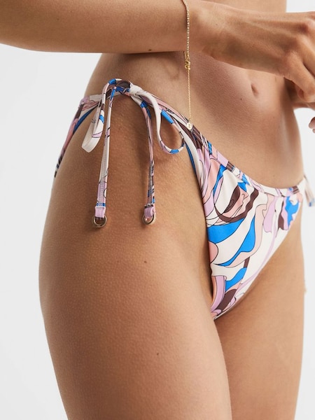 Abstract Print Side Tie Bikini Bottoms in Multi (D57920) | $29