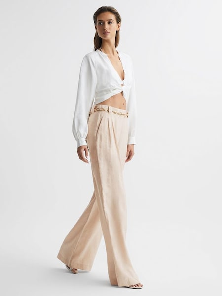 Wide Leg Occasion Trousers in Nude (D57961) | $122
